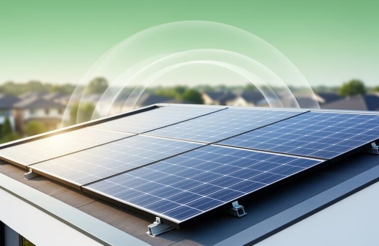 Sunlit solar panels on a modern home roof representing renewable energy access through flexible financing options.